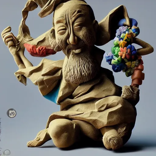 Prompt: claymation, 3 d clay sculpture, made of clay, ukiyo - e sculpture, colorful, detailed, inspired by tsuchiya koitsu