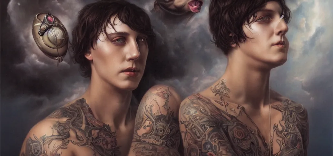 Prompt: Bring Me The Horizon band by Tom Bagshaw and Manuel Sanjulian and Boris Vallejo, Hyperrealism