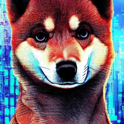 Image similar to cyberpunk shiba inu, digital art, high quality, high resolution