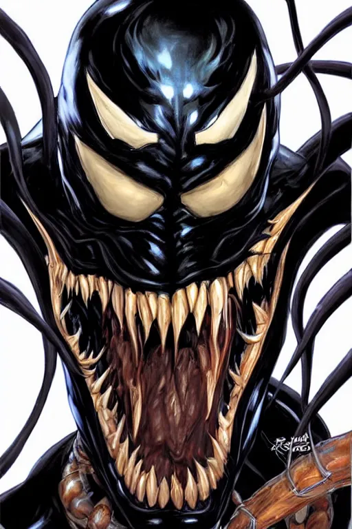 Prompt: a portrait of Venom by Clayton Crain, Javier Garron and Gerardo Sandoval