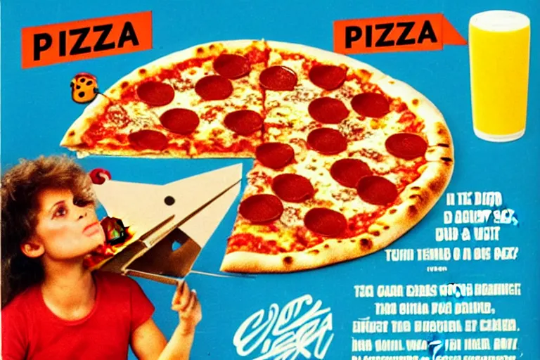 Image similar to pizza, 80s, advertisement