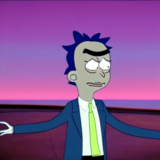 Prompt: mr. bean as rick sanchez from rick n morty. movie still. cinematic lighting.