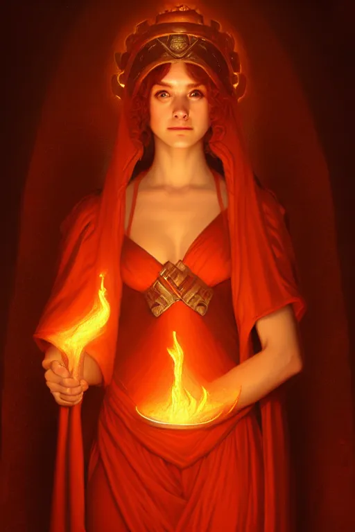 Image similar to a portrait of the goddess of magma, lava, fire, illustration, soft lighting, soft details, dark mood, painting oil on canvas by Edmund Blair Leighton and Charlie Bowater octane render trending on artstation d&d characters, 4k, 8k, HD