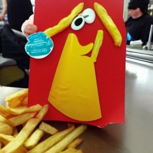 Image similar to [ a french fry chip ] shaped like stephen fry as a pixar character hybrid intercross mix