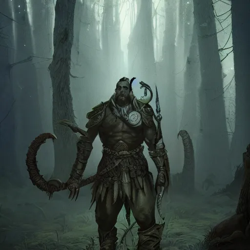 Prompt: a giant with extra heads on his shoulders, dnd in a dark forest, digital art, high quality render, artstation, 8 k, photograph quality, ultrahd, in the style of dungeons and dragons