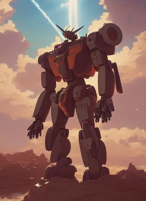 Image similar to highly detailed portrait of rusty gundam robot, stephen bliss, unreal engine, greg rutkowski, loish, rhads, beeple, makoto shinkai and lois van baarle, ilya kuvshinov, rossdraws, tom bagshaw, alphonse mucha, global illumination, god rays, detailed and intricate environment