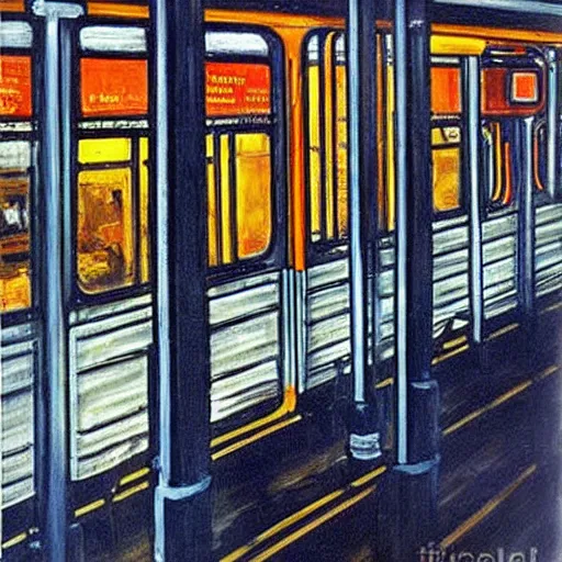 Prompt: painting of new york subway by piet mondrian