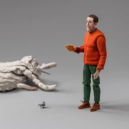 Prompt: product photography of a claymation action figure marc zuckerberg, depth of field, zeiss lens, detailed, centered, by erwin olaf, joop geesink, wes anderson, breathtaking, 8 k resolution, extremely detailed, beautiful, establishing shot, realistic materials, hyperrealistic