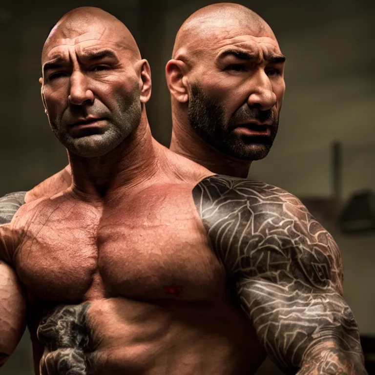 Prompt: dave bautista as calendar man, movie still, 8 k, hdr, atmospheric lighting