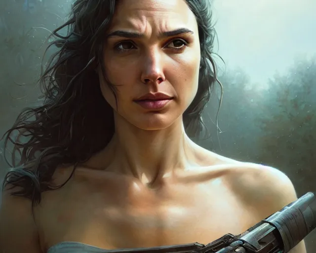 Image similar to highly detailed portrait of gal gadot, in the walking dead, stephen bliss, unreal engine, fantasy art by greg rutkowski, loish, rhads, ferdinand knab, makoto shinkai and lois van baarle, ilya kuvshinov, rossdraws, tom bagshaw, global illumination, radiant light, detailed and intricate environment