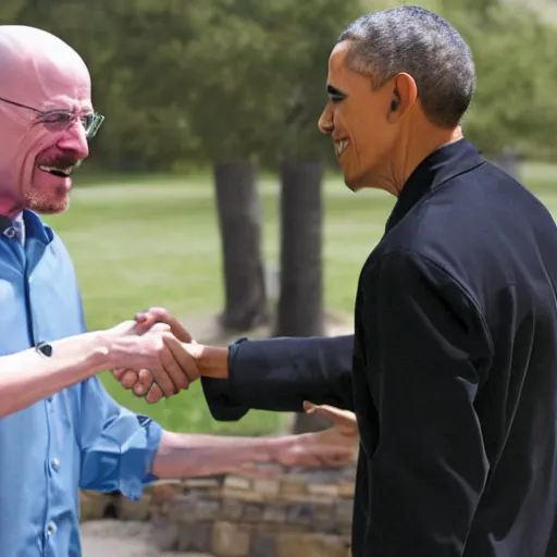 Prompt: Obama shaking hands with Walter White