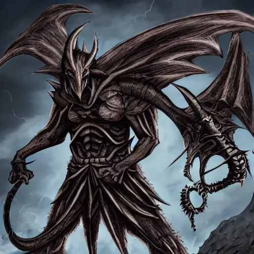 Image similar to Prehistoric demon, fight with powerful knight, dark gothic style, manga art, artwork, 4k
