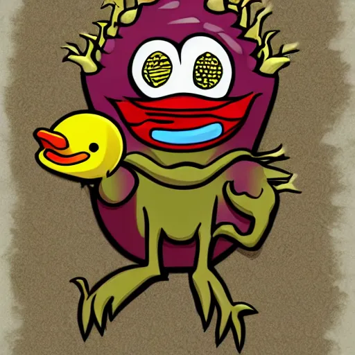 Prompt: rubber duck horror, rubber duck mutant, rubber duck zombie horror, drawing