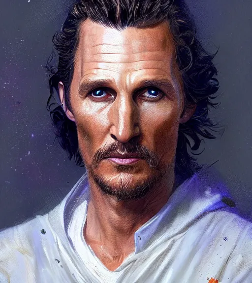 Prompt: star wars portrait of a matthew mcconaughey by greg rutkowski, jacen solo, very sad and relucant expression, wearing a biomechanical suit, scifi, digital painting, artstation, concept art, smooth, artstation hq.