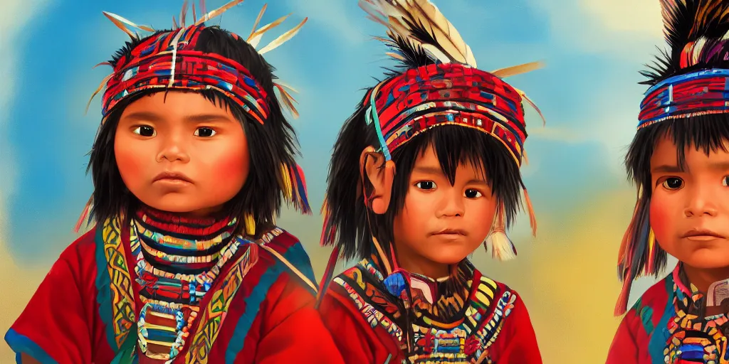 Image similar to beautiful indigenous peruvian inca kid artwork by Jason Zhuang, artstation, high quality, ultra detailed, 4k