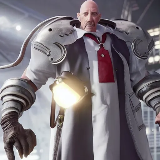 Prompt: the incredible dr. pol in final fantasy vii remake, bald with white mustache, character render, full body shot, highly detailed, in game render