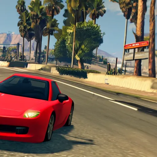 Image similar to a screenshot of GTA V with mario driving a car