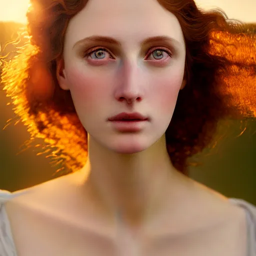 Image similar to photographic portrait of a stunningly beautiful renaissance pre raphaelite female in soft dreamy light at sunset, contemporary fashion shoot, by edward robert hughes, annie leibovitz and steve mccurry, david lazar, jimmy nelsson, breathtaking, 8 k resolution, extremely detailed, beautiful, establishing shot, artistic, hyperrealistic, beautiful face, octane render