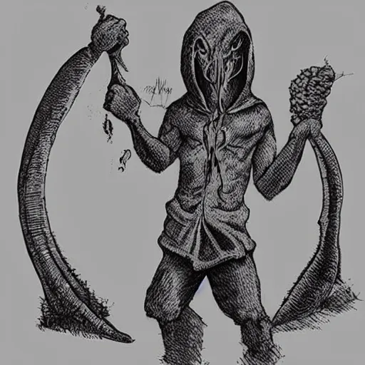 Image similar to a hooded cultist is sacrificing a banana to the elder gods, incredible quality, trending on artstation