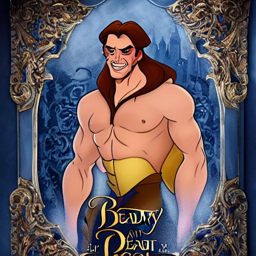 Prompt: beauty and the beast if beauty was a handsome, masculine, young man