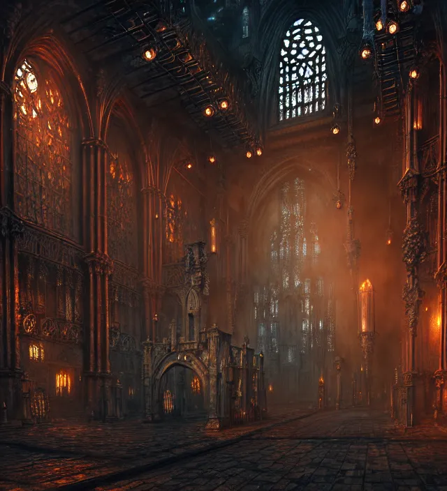 Image similar to steam necropolis, memento mori, gothic, neo - gothic, art nouveau, hyperdetailed copper patina medieval icon, stefan morrell, philippe druillet, ralph mcquarrie, concept art, steampunk, unreal engine, detailed intricate environment, octane render, moody atmospherics, volumetric lighting, ultrasharp, ominous, otherworldly