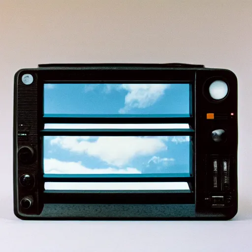 Prompt: a professional studio photograph ((((((((((((((((((of a 90s television and VHS combo playing a video)))))))))))))))))) of clouds, key light, 50mm, shallow depth of field, no artefacts