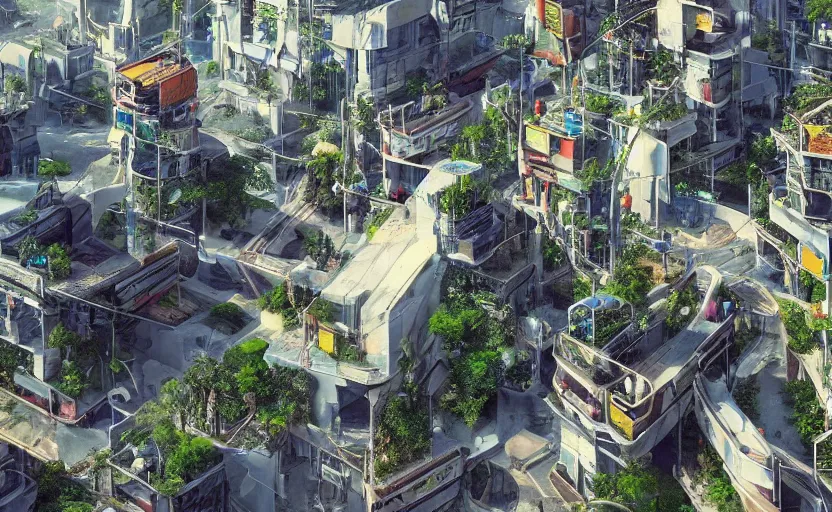 Prompt: A futuristic favela in Rio de Janeiro on a cyberpunk aesthetic mixing technology and nature, realistic cityscape, hyper realistic, trending on artstation.