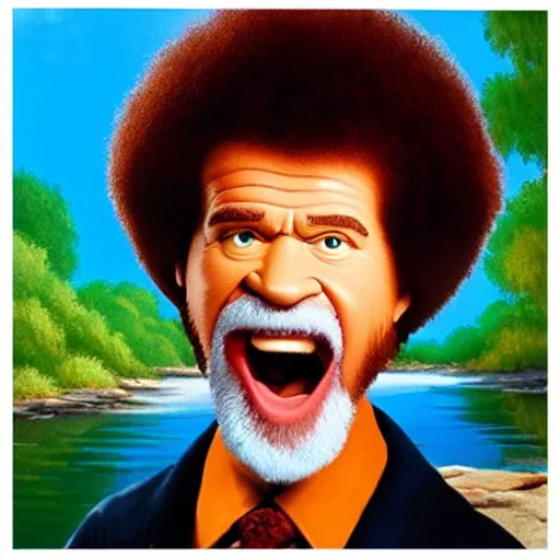 Prompt: bob ross screaming huffing paint