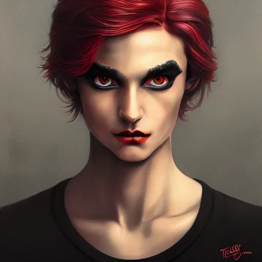 Image similar to lofi vampire Klausc Schwabb demon portrait, digital art, Pixar style, by Tristan Eaton Stanley Artgerm and Tom Bagshaw.