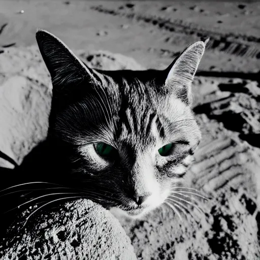 Image similar to black and white photo of a cat on the moon