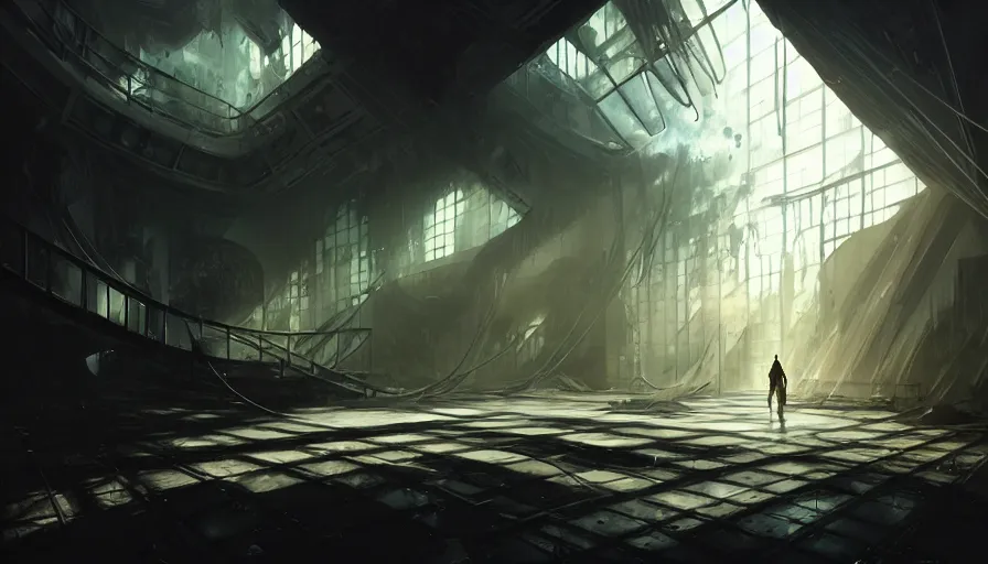 Image similar to high tech nomands exploring abandoned laboratory from the future, scifi, dark scifi, space horror, light, shadows, reflections, steam, epic composition, intricate, elegant, volumetric lighting, digital painting, highly detailed, artstation, sharp focus, illustration, concept art, ruan jia, steve mccurry