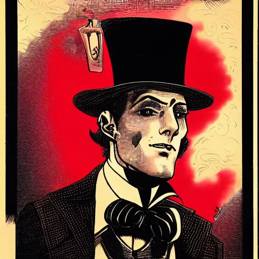 Image similar to portrait of a steampunk gentleman wearing a red top hat by brian bolland