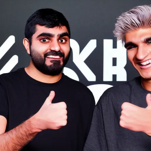 Prompt: twitch streamer Lirik & xQc shaking hands, bringing joy to the huge audience of pepe frogs behind them, realistic photograph, detailed