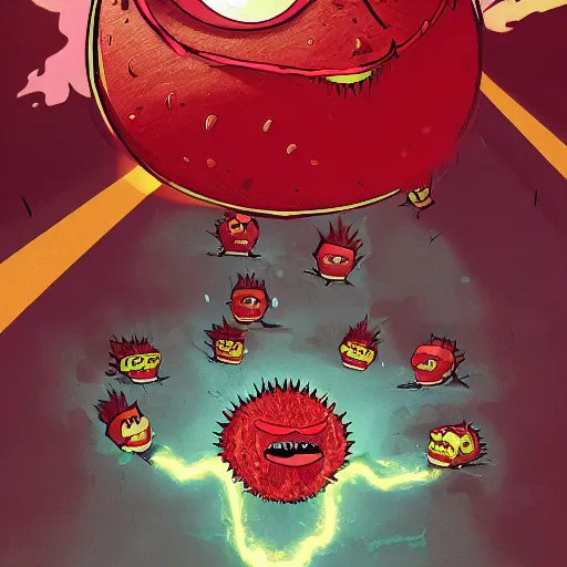 Prompt: Live action Aqua teen hunger force movie, meatwad is driving a tesla, Greg Rutkowski, Darek Zabrocki, Karlkka, Jayison Devadas, Phuoc Quan, trending on Artstation, 8K, ultra wide angle, pincushion lens effect,