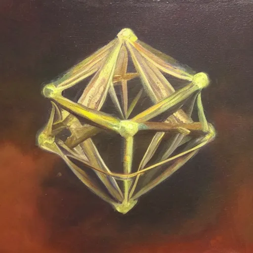 Image similar to an oil painting of an accurate icosahedron