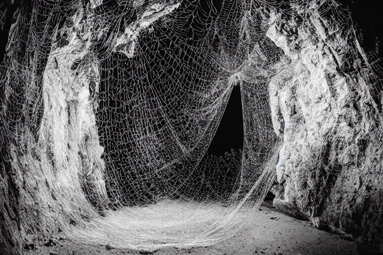 Prompt: portrait of a dusty armored skeleton covered in webs in an atmospheric cave By Emmanuel Lubezki