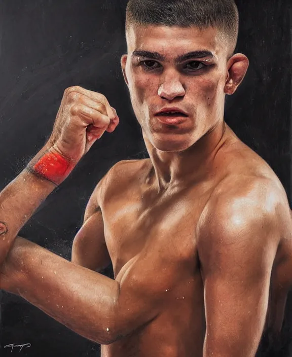 Image similar to portrait of a handsome young spanish ufc fighter, art by denys tsiperko and bogdan rezunenko, hyperrealism