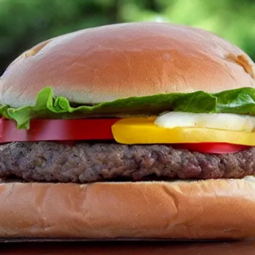 Image similar to a hamburguer made out of scrap, brutalism