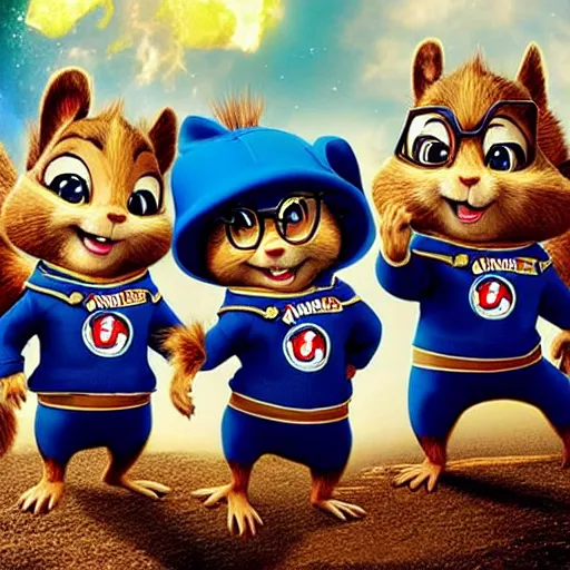 Image similar to alvin and the chipmunks live action sequel where they go to the moon and team up with soldiers in space