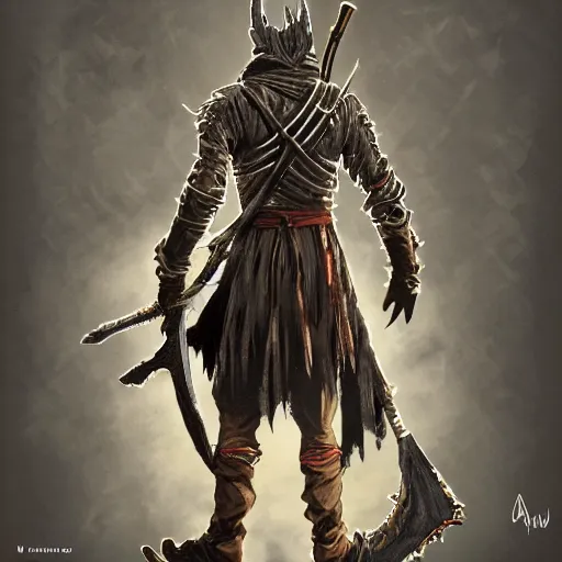 Image similar to an ultra detailed vector image of solaire of astora dressed as the hunter from bloodborne, concept art by alphonse mucha and greg rutkowski, scary shadows, blood moon eclipse, octane render, liminal space