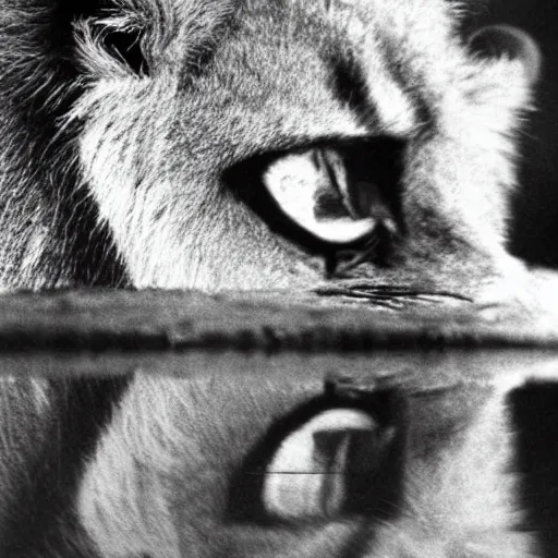 Prompt: National Geographic photograph, close up of lion's eye, seeing gazelle in reflection - 1989 photo of year 35mm