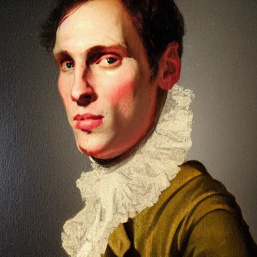 Image similar to An 18th century oil painting of Jerma985, portrait of Jerma985, grainy, realistic, very realistic, hyperrealistic, highly detailed, very detailed, extremely detailed, very neat, very epic, very cool, detailed, trending on artstation