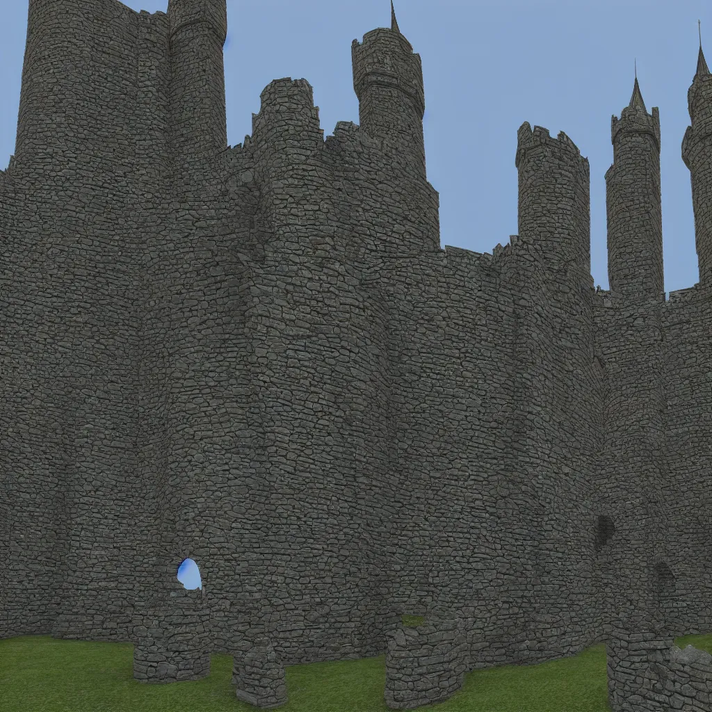 Prompt: celtic castle, 4 towers, photorealistic, hyper detailed, picture taken from the ground, first person perspective, realistic