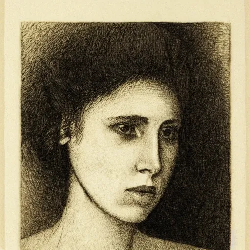 Prompt: female portrait, etching