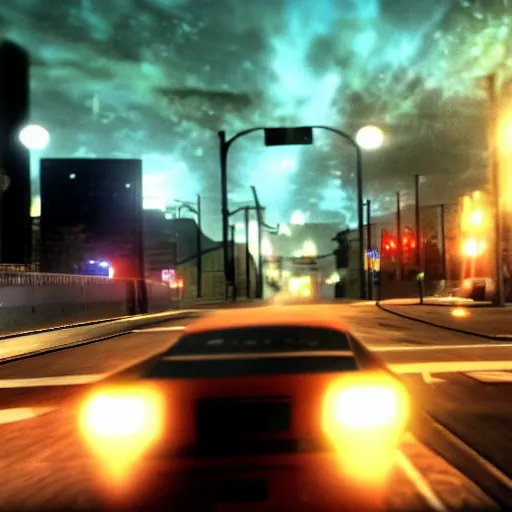 Image similar to chase camera gameplay footage of need for speed underground 2 in bayview at night