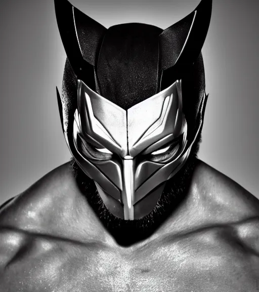 Prompt: wolverine wearing X-Men mask only in pain and anger deep dark backlit night technoir cinematic monochromatic portrait photo by Leica Zeiss in detailed depth of field lens flare trending on Flickr realistic hd by frank Miller