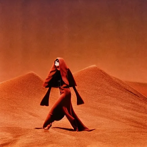 Prompt: avant - garde fashion model, still from movie dune, highly detailed