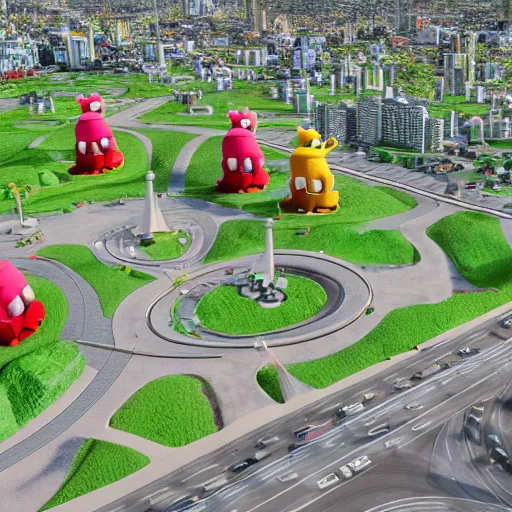 Prompt: City of Teletubbies, octane render, 4k, street view