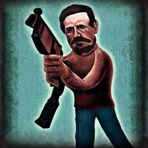 Image similar to man with a shotgun for a head