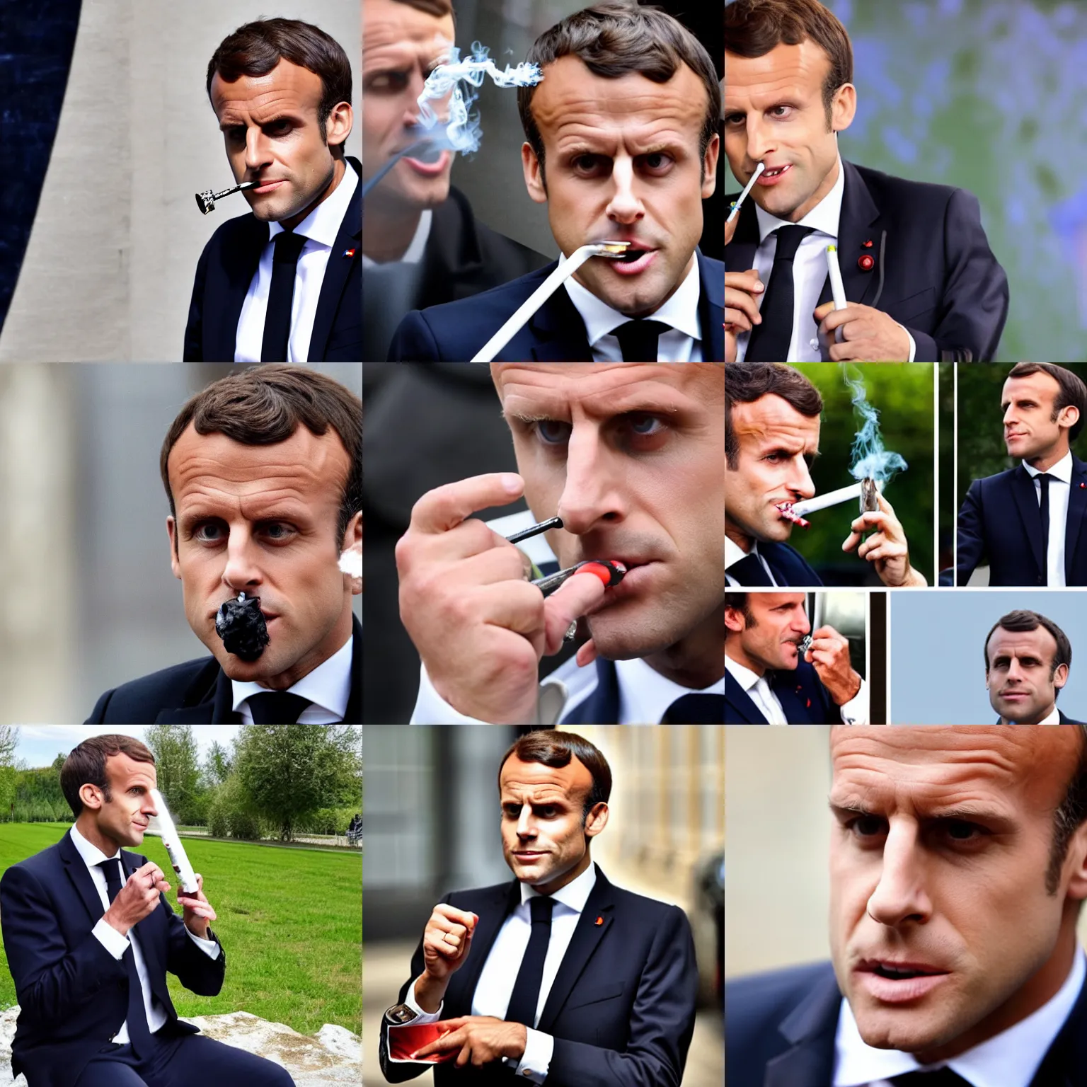 Prompt: macron smoking with a crack pipe